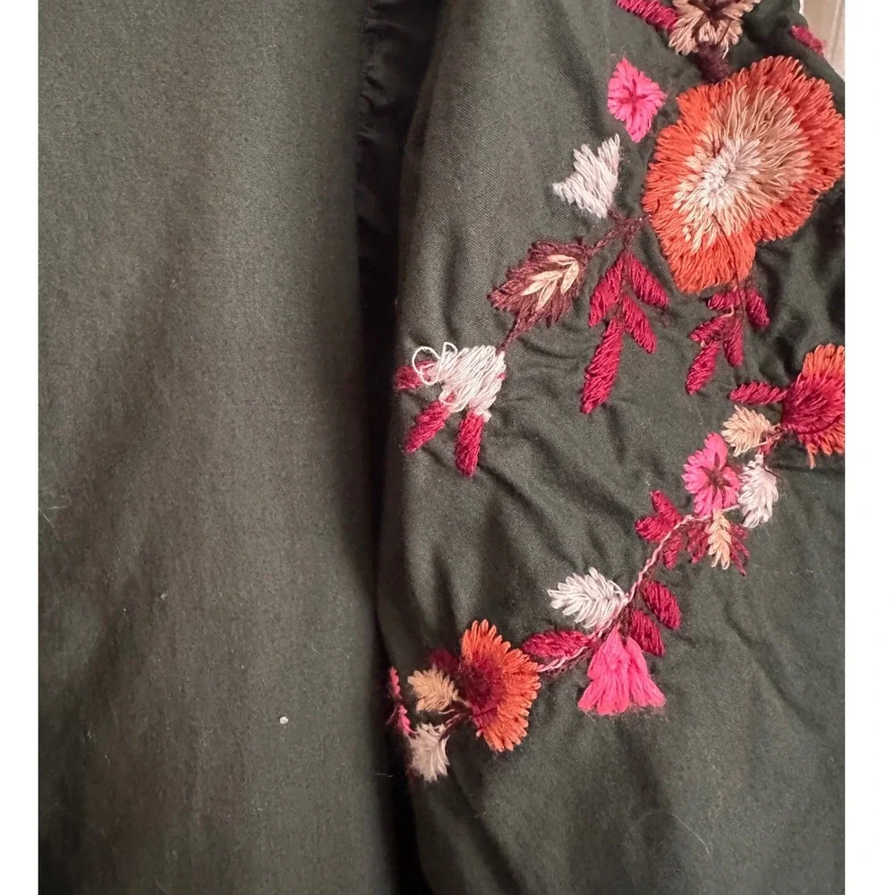Free People Havana‎ Asymmetrical Embroidered Peasant Dress XS Green Floral